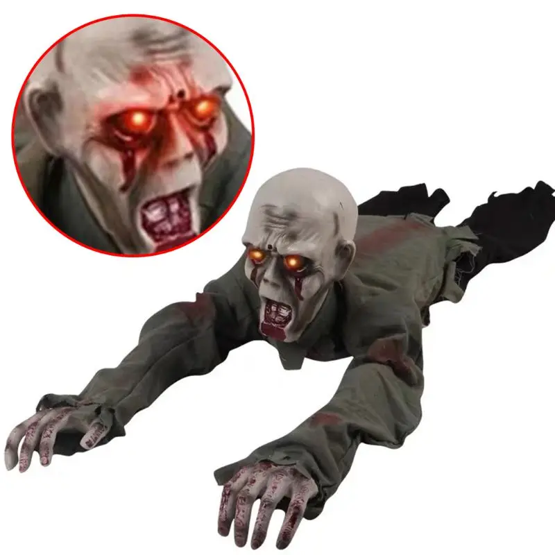 

Scary Halloween Decoration Crawling Ghost Electronic Creepy Bloody Zombie with LED Light Eyes Haunted House Props Decoration