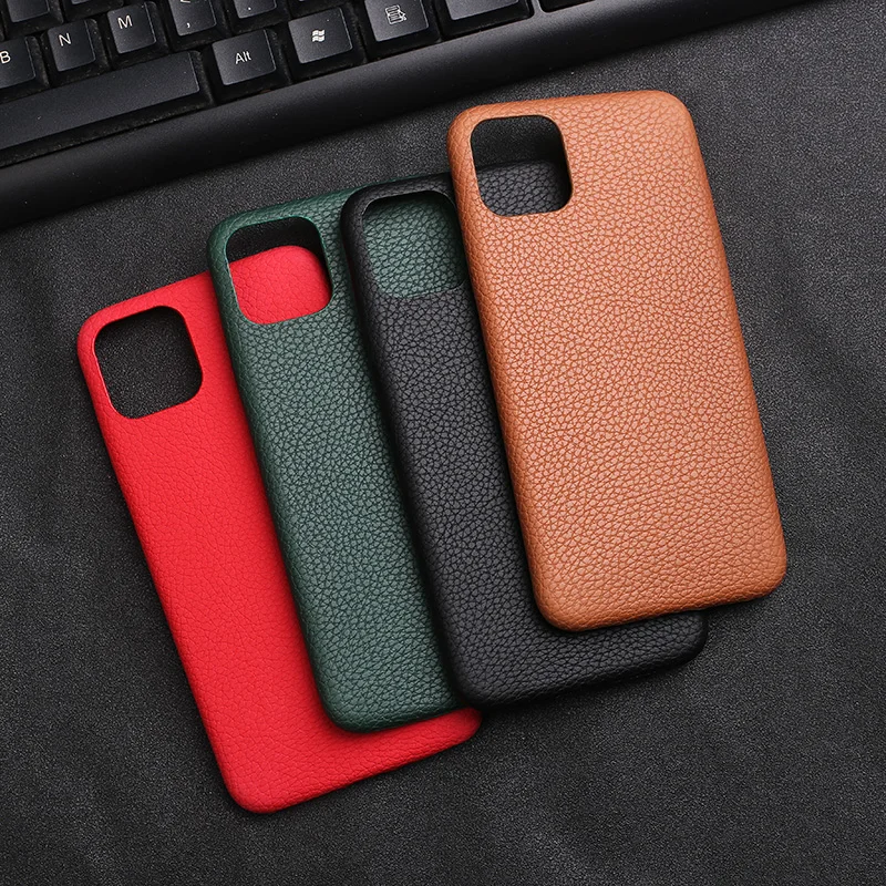 Ультратонкий чехол из искусственной кожи с текстурой личи для iPhone X XR Xs 11 6 SE 7 8 Plus