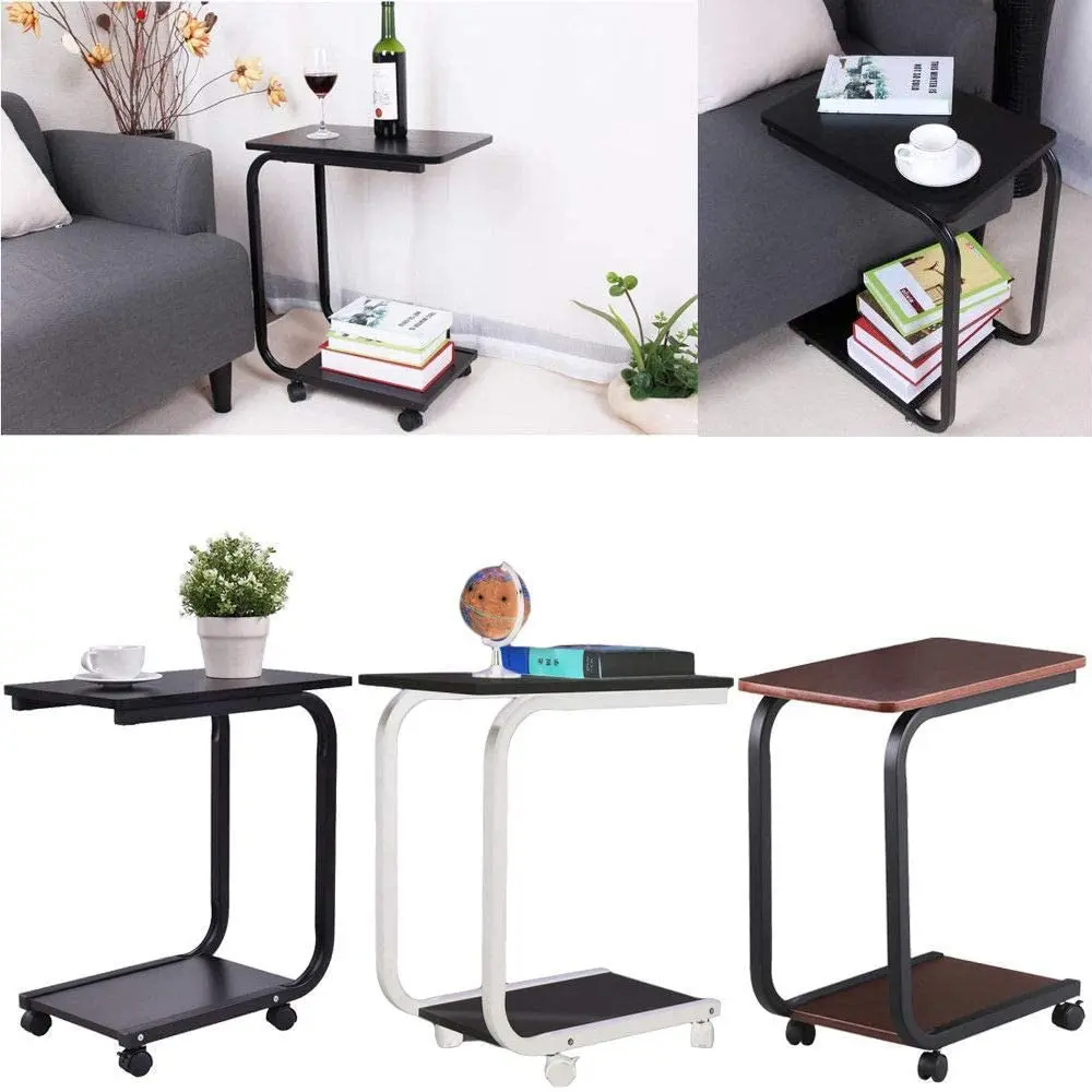 

Tribesigns Modern Removable Living Room/Bedroom 2 Tier Sofa Side End Snack Table Tray Coffee Tables with Wheels