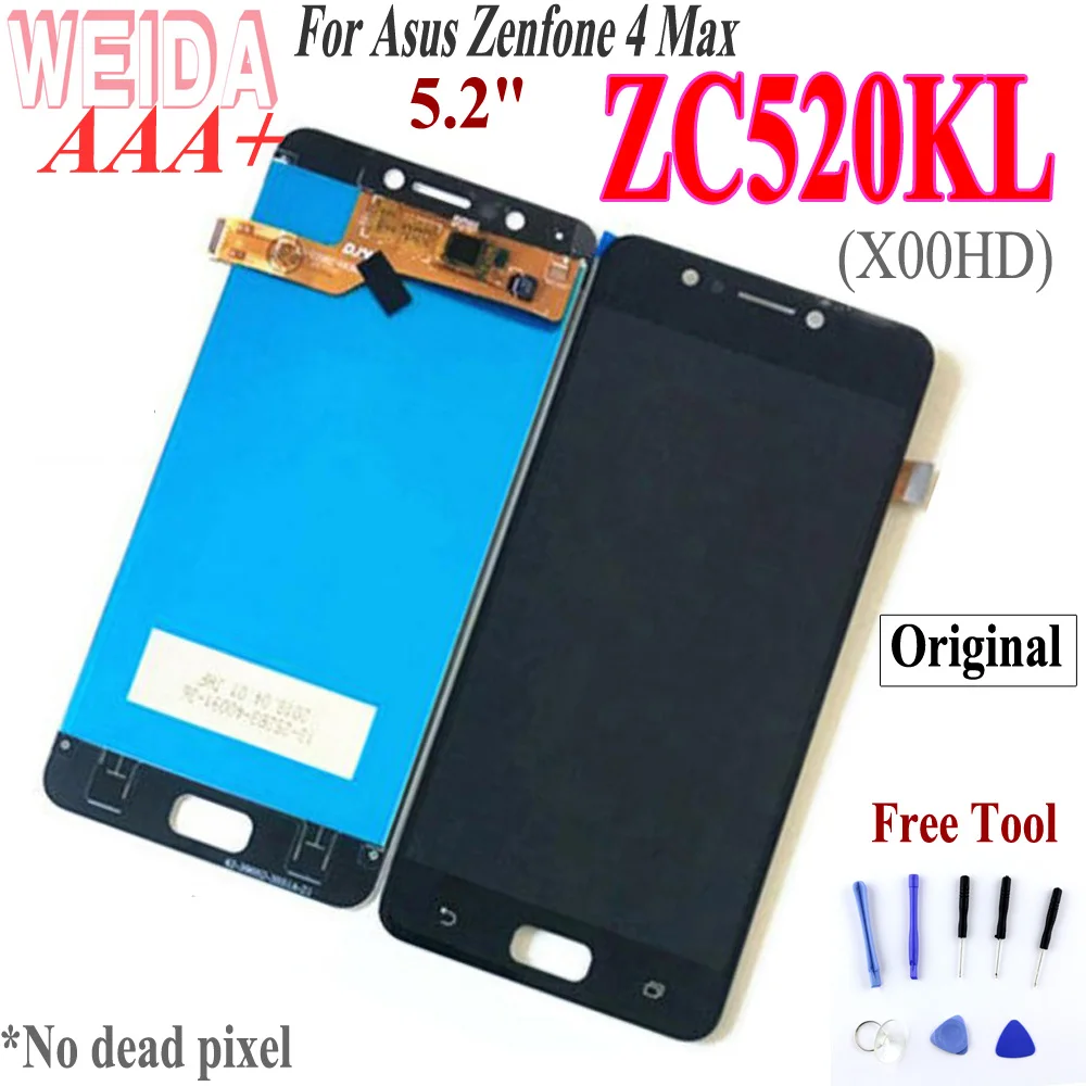 Goede WEIDA originele Voor Asus ZenFone 4 MAX ZC520KL X00HD Lcd Touch Screen Digitizer Vergadering Frame Vervanging Gratis Tools