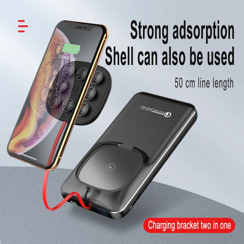 

CASEIER 10000mAh Wireless Charger For iPhone Xiaomi Fast Charging Portable Charger with Suction Cup Portable Battery Powerbank