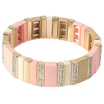 

KELITCH Mixed Color Enamel Bracelets Hand Carved Zircon Tile Beads Elastic Stretch Bracelets Bangles Chain Fashion Jewelry