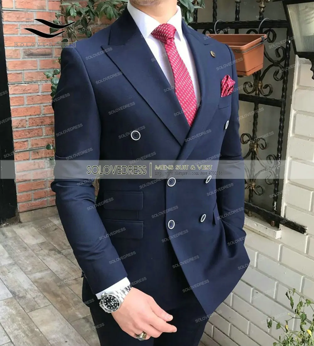 Solovedress двубортный Однотонный мужской свадебный костюм для выпускного вечера с