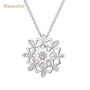 

Newshe 925 Sterling Silver Christmas Star Snowflake Pendant Necklace For Women AAA Cubic Zircon Jewelry Gift GP12536A