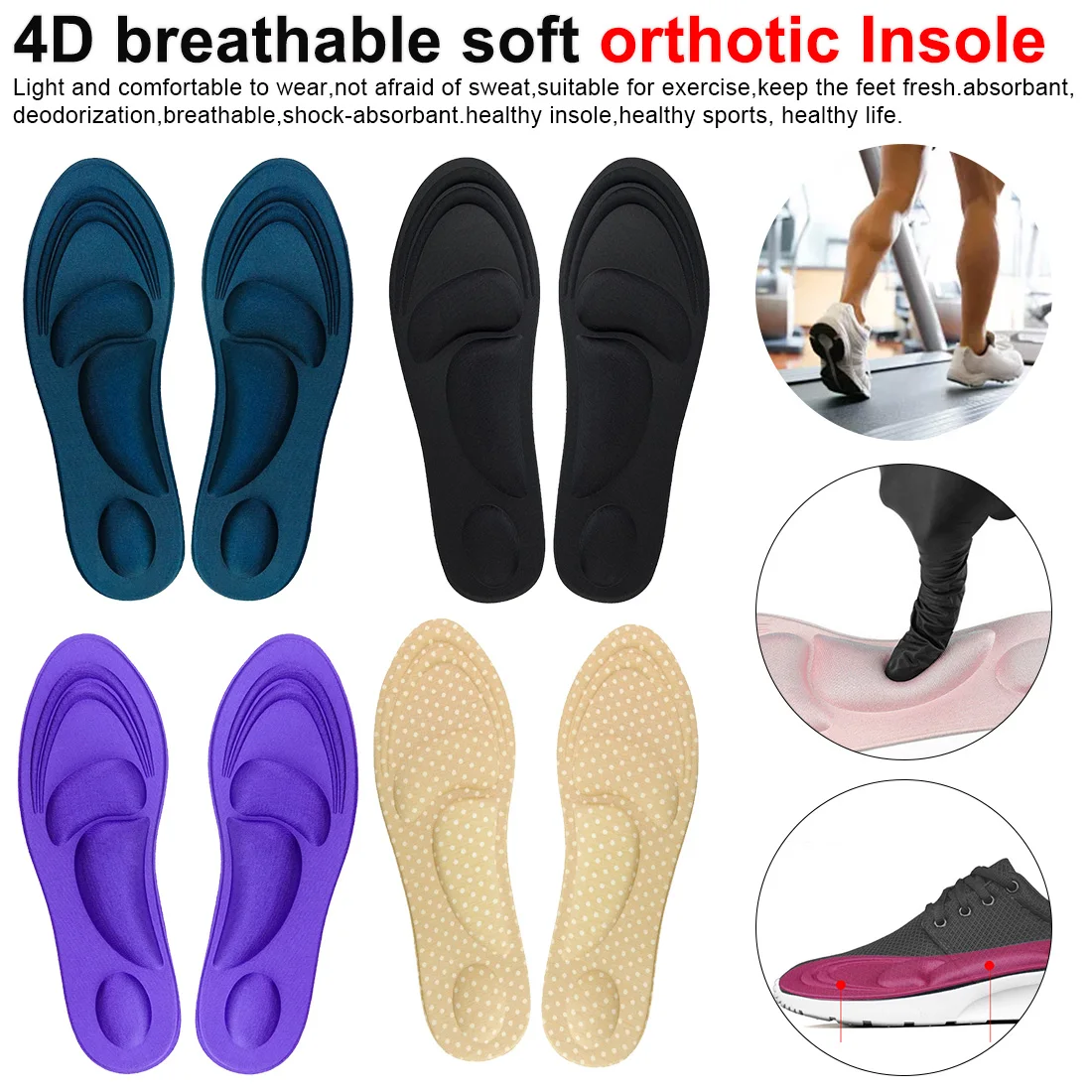 

1 Pair Flock Memory Foam Orthotic Insole Arch Support Orthopedic Insoles For Shoes Flat Foot Feet Care Sole Shoe Orthopedic Pads