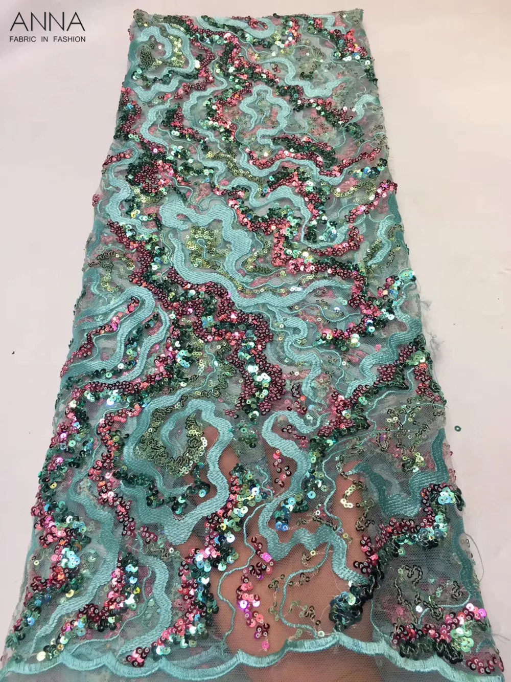 

Latest lace fabrics high quality 2019 French lace fabric with double color sequins African tulle lace fabrics For wedding dress