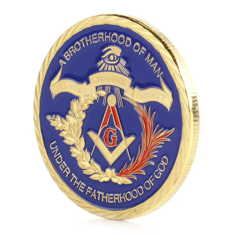 

Gold Plated Masonic Brotherhood of Man Commemorative Challenge Coin Collection DORP SHIPPING
