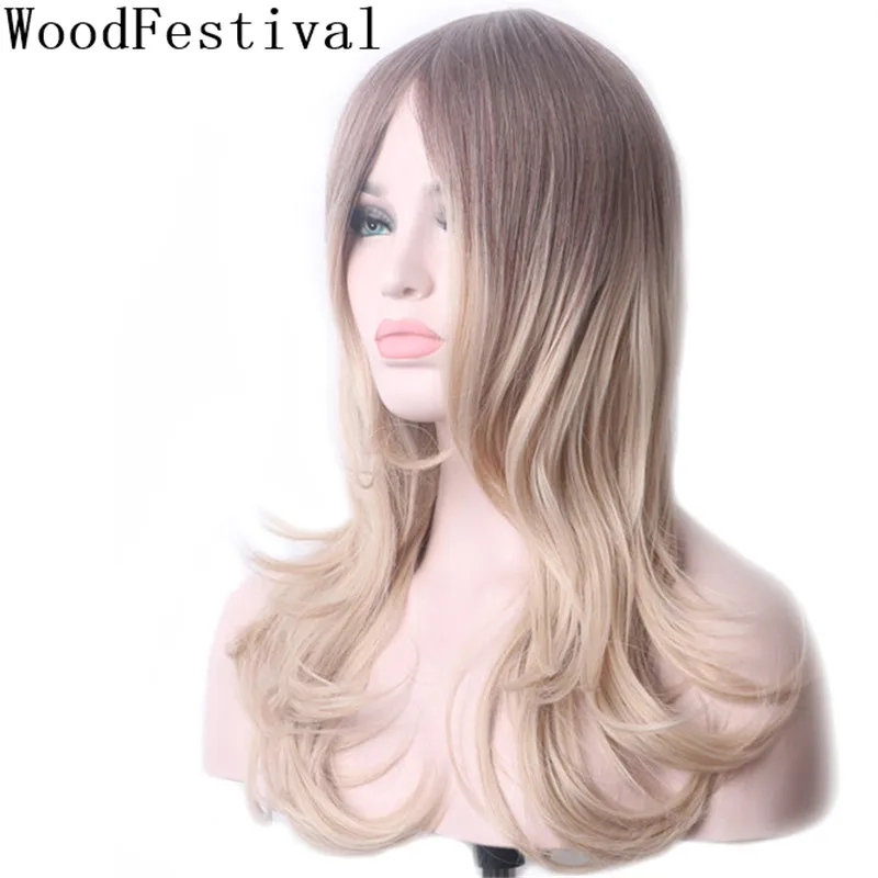 

WoodFestival Women Synthetic Wig Heat Resistant Long Wavy Cosplay Wigs with bangs