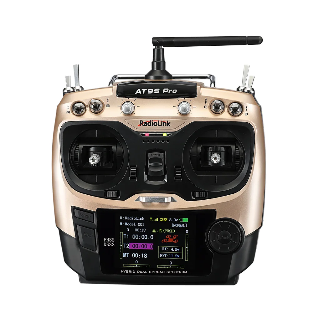 Pack complet RadioLink AT9S PRO 2.4G 12CH – Émetteur et récepteur pour drone RC, prêt à l'emploi.