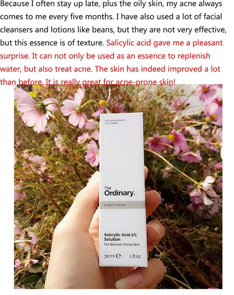 The Ordinary Salicylic Acid 2% Solution Acne Treatment Essence Shrink Pores Serum Oil Control Close Mouth Smooth Skin Care 30ml