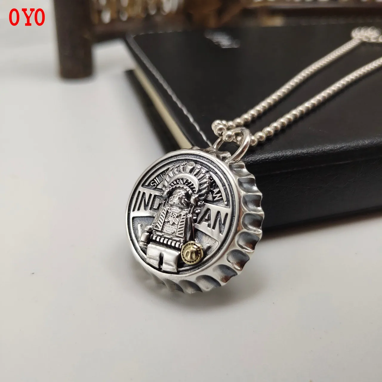 

New S925 Sterling Silver Necklace Men's Trendy Punk Hip Hop All-match Bottle Cap Pendant