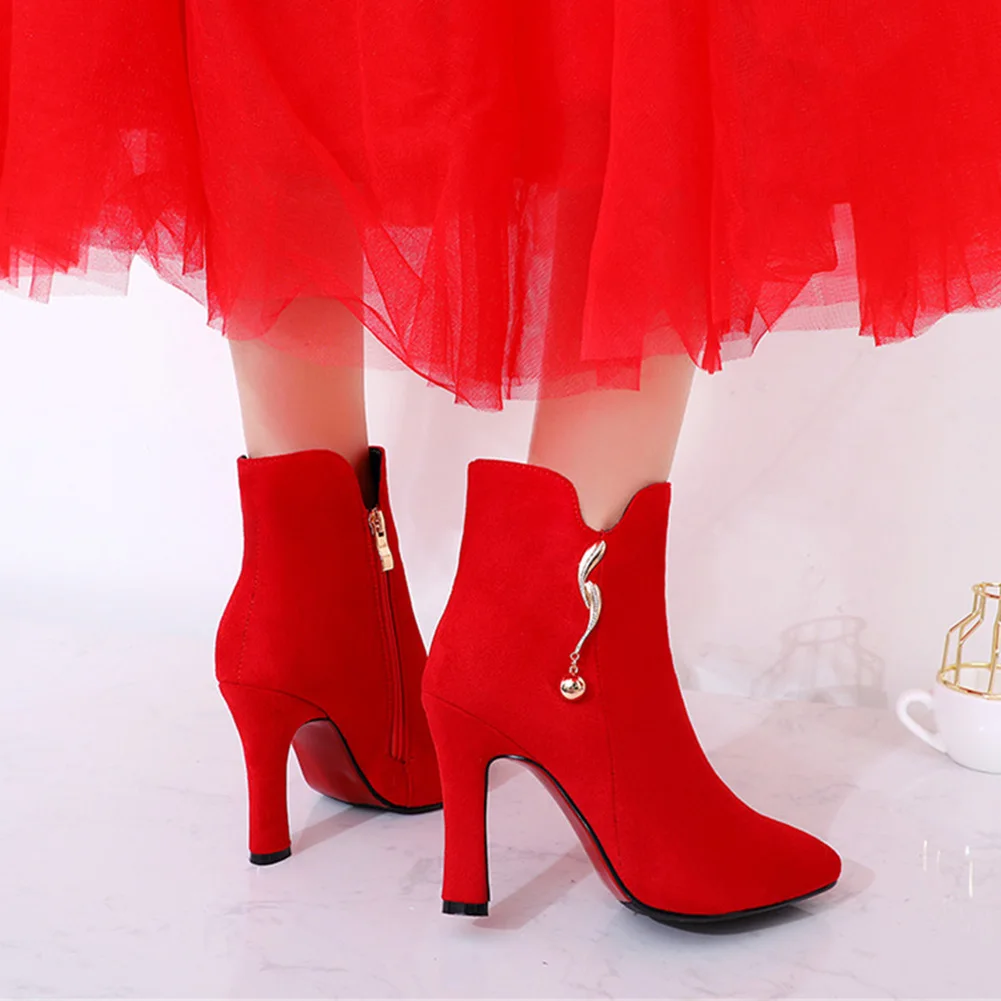 

Lapolaka New Fashion Black Red Office Lady Shoes Women Boots Female High Heels Sexy wedding Ankle Boots Woman Shoes