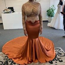 HWTX_Bridal, сексуальное, иллюзионное, корсажное, вечернее платье, длинный рукав, кружево, аппликация, высокая горловина, Русалка,, африканские платья для выпускного вечера для девочек