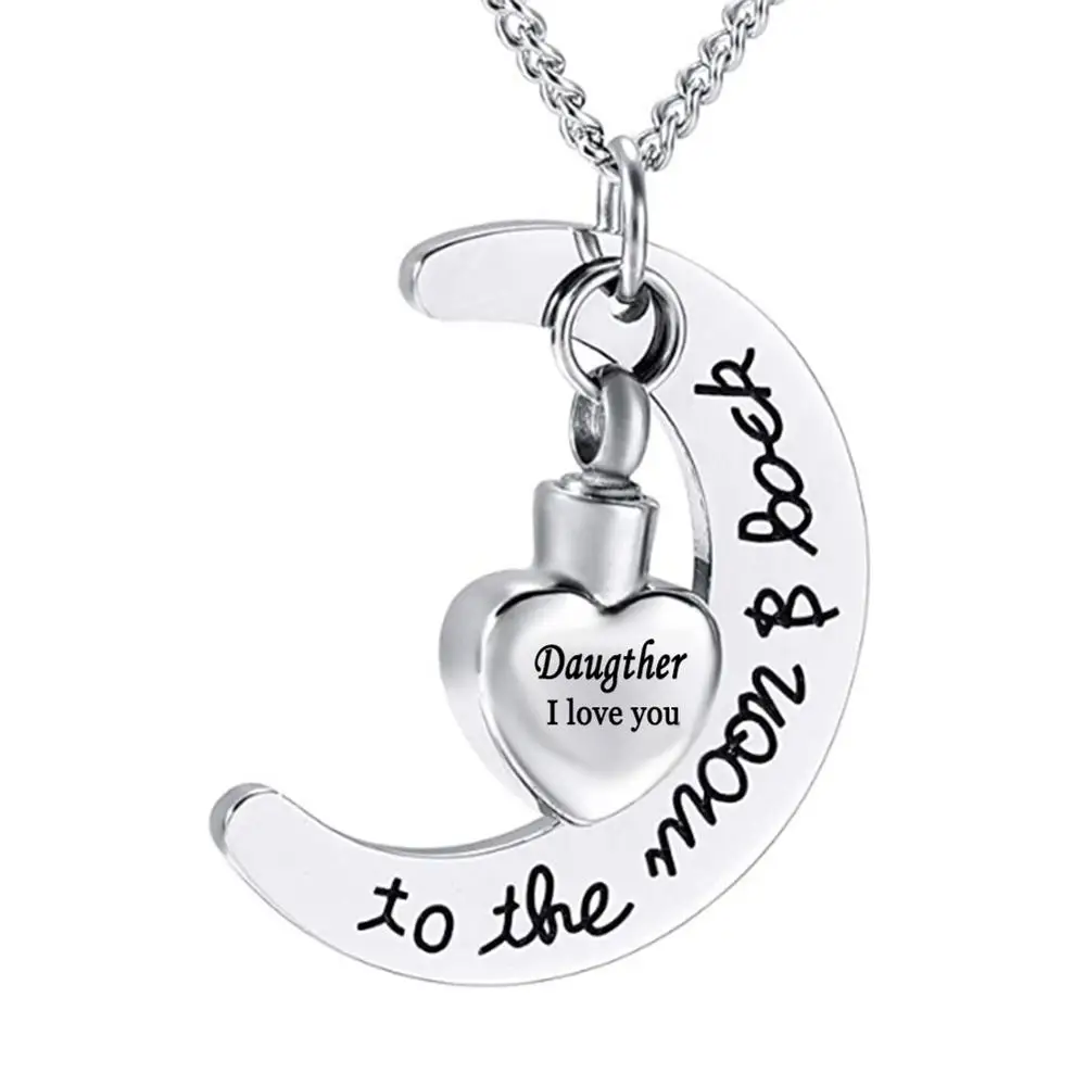 I Love You Daugther Очаровательные ювелирные изделия "Я люблю тебя на Луну и обратно" урна ожерелье для праха памятный кулон на память для мамы папы - Окраска металла: I Love You Daugther