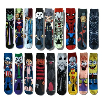 

Casual hip hop anime cartoon socks men fashion funny superhero spiderman men’s socks dress cotton warm marvel dress socks