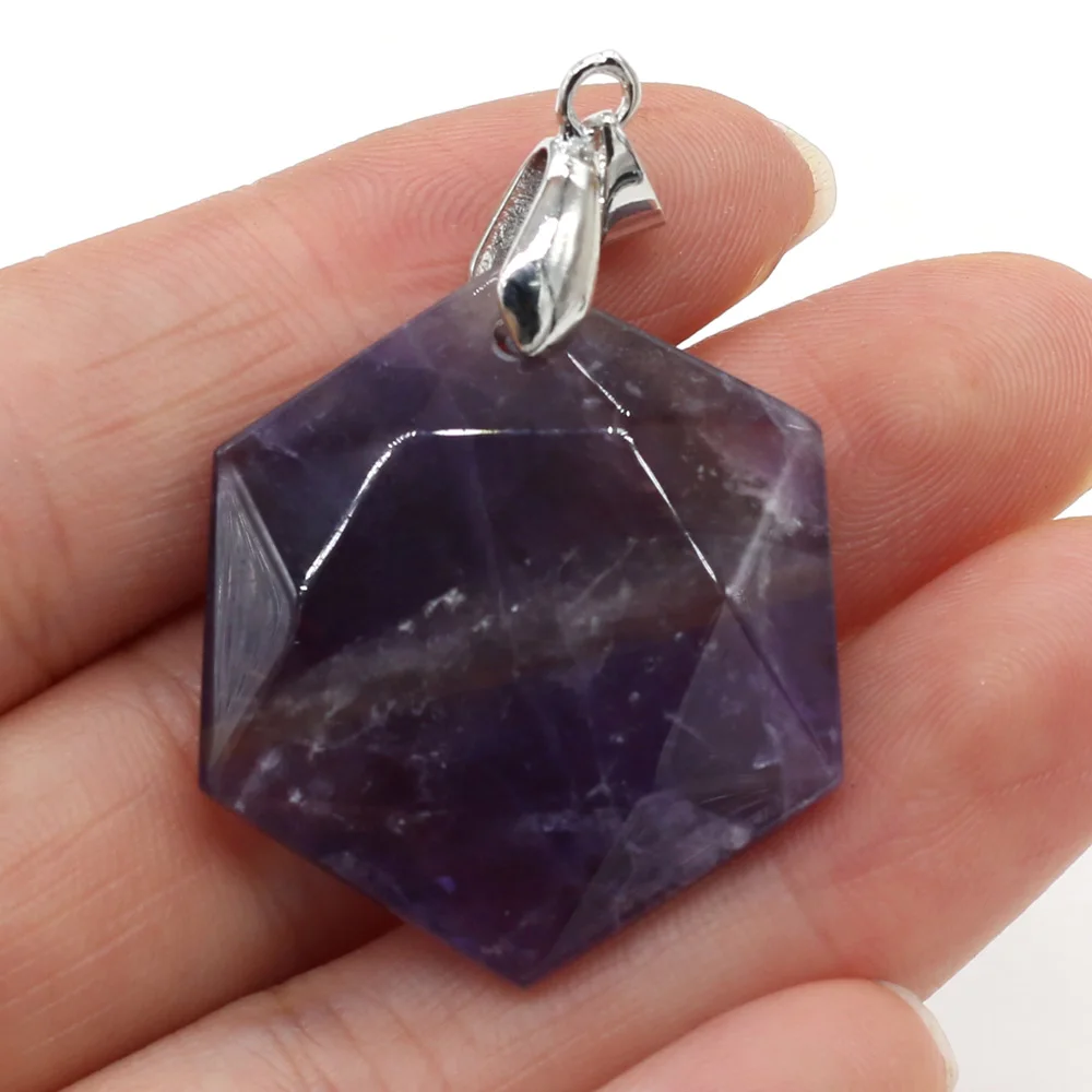 

Natural Stone Amethyst Lapis Lazuli Metal Alloy Faceted Hexagon Shape Pendant Making DIY Necklace Earrings Jewelry Gift