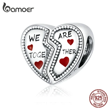 

bamoer 925 Sterling Silver Heart Shape Metal silver Beads for Women Jewelry Making Charm Original Bracelet Accessory SCC1643