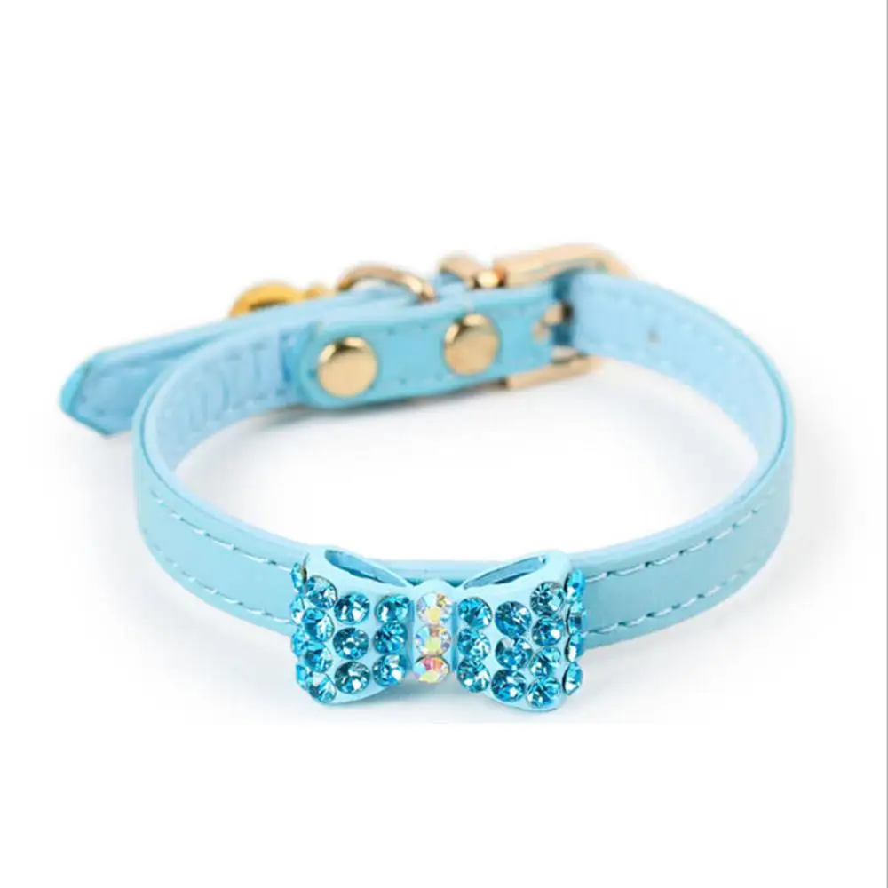 blue Многоразмерный ошейник для маленьких собак и кошек, яркий блестящий ошейник из искусственной кожи, роскошный ошейник, аксессуары для домашних животных - Цвет: blue