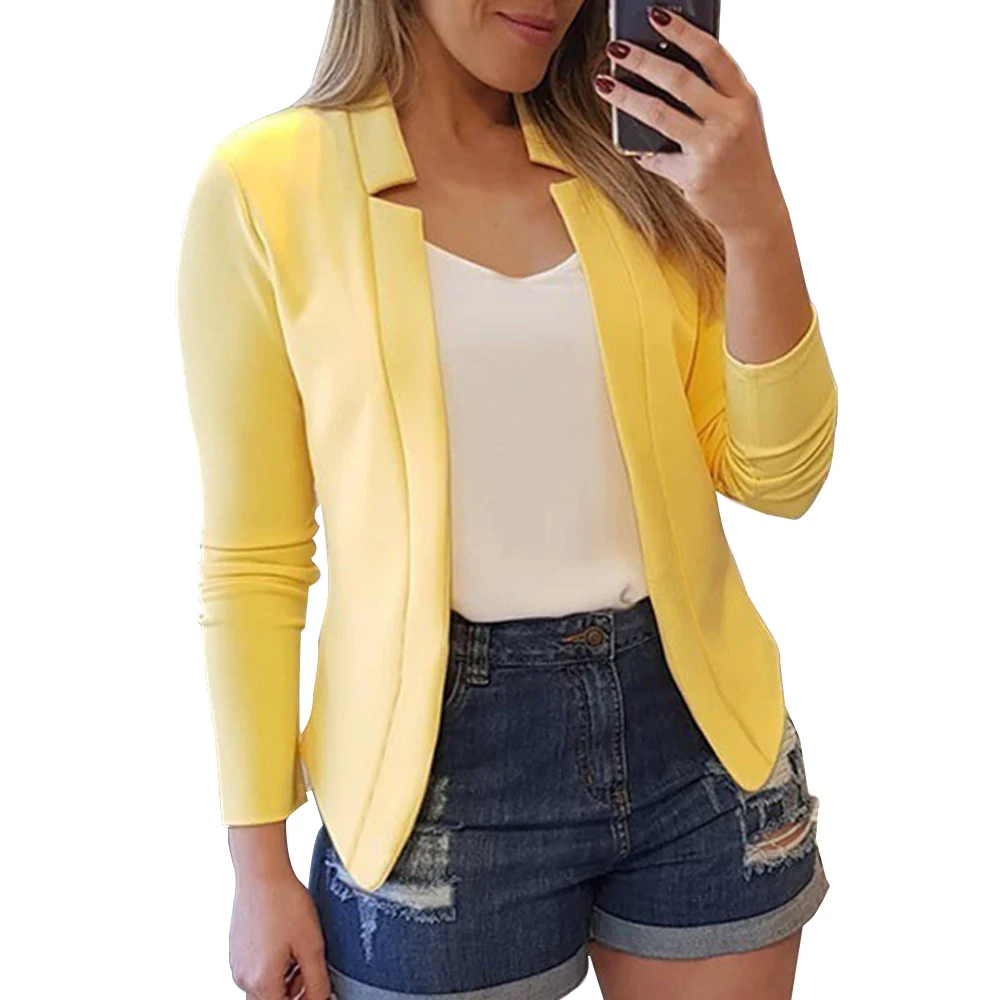 Yellow Laamei, новинка, женские куртки, модный бренд, для офиса, для девушек, блейзеры, для женщин, одноцветное, с длинным рукавом, пальто, для девушек, приталенное, пальто, топ, Mujer - Цвет: Yellow