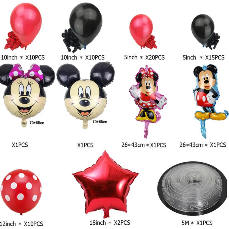 72Pcs мальчик девочка день рождения надувные шары Mickey Minnie Мышь ко дню рождения, вечерние украшения детский душ гелия точка латексные детские игрушки Воздушные шары