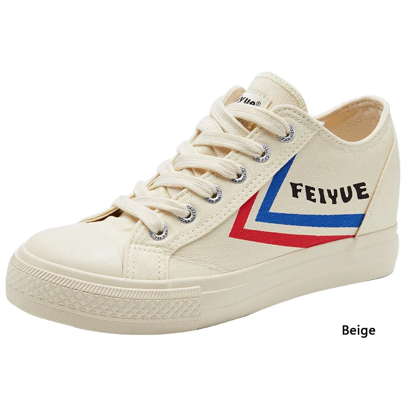 Feiyue/парусиновая обувь на толстой подошве 1521 г. Женская обувь, увеличивающая рост, Вулканизированная обувь Осенняя модная повседневная Нескользящая прочная обувь новейшая - Цвет: Бежевый