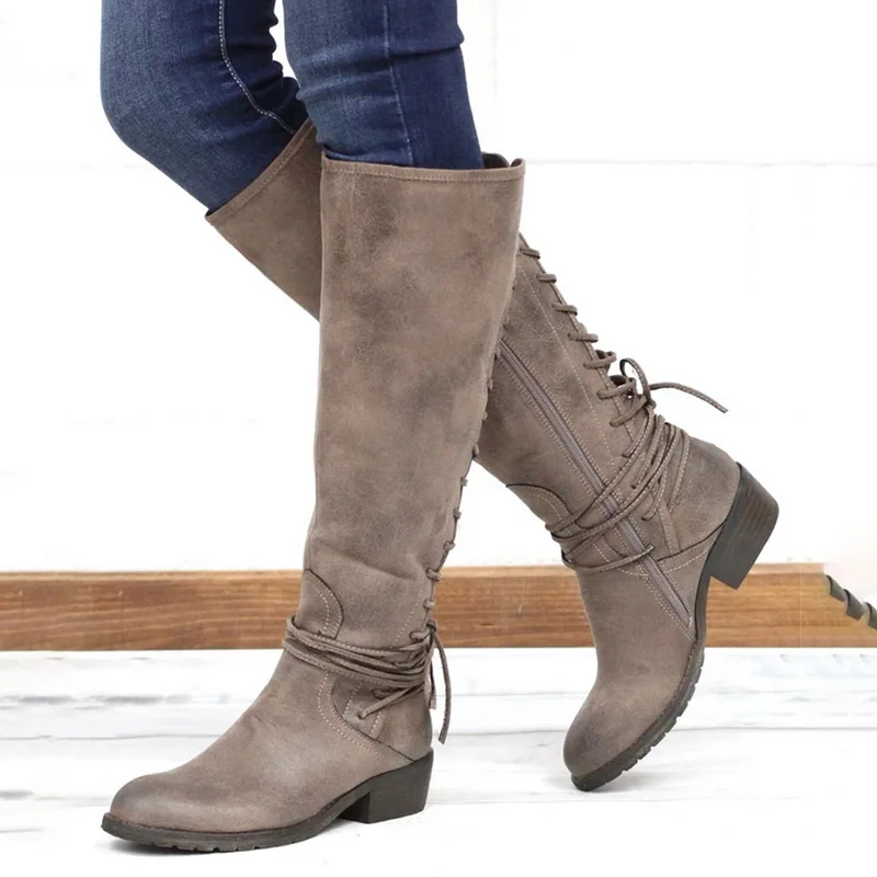 PUIMENTIUA/ г. Женские Сапоги выше колена зимняя обувь на толстом каблуке пикантные женские сапоги из эластичной ткани с острым носком Размеры 35-43 - Цвет: Gray C