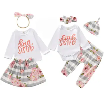 

CANIS Autumn Baby Girls Matching Clothes Little/Big Sister Long Sleeve Letter Printed Tops Romper Pants Dress Outfits