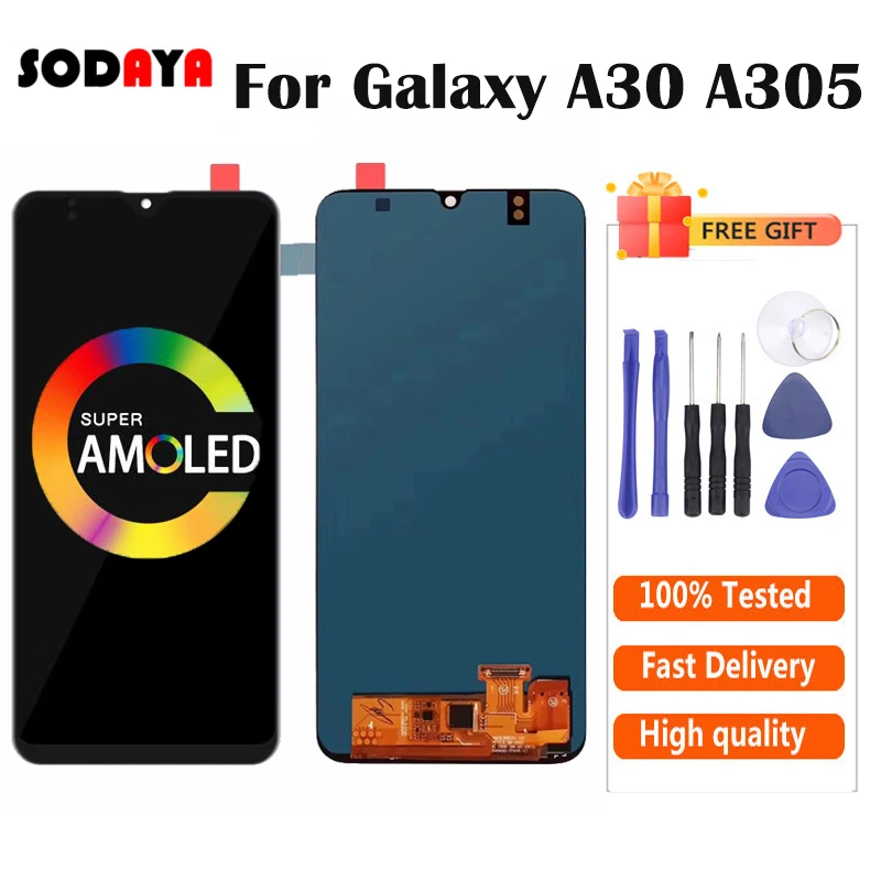 Супер AMOLED для Samsung Galaxy A30 A305/DS A305F A305FD A305A ЖК дисплей + сенсорный экран дигитайзер