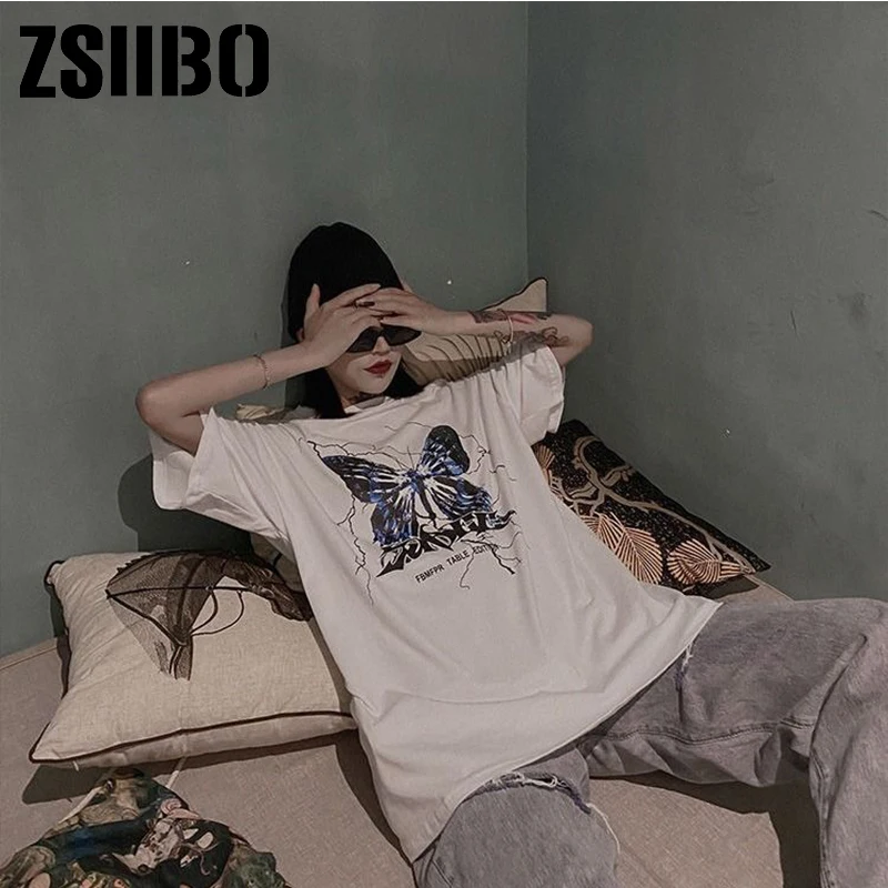 letters print pink T-shirt women tee girl tops Goth clothes tee butterfly top женские футболки Harajuku style cartoon cute Devil