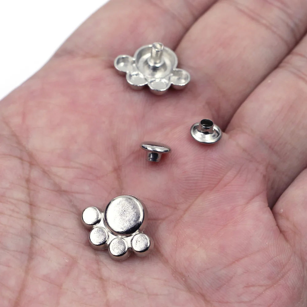 

50Sets Punk Paw Rivets Spike Studs Spots For Clothes Bag Shoes Crafts Silver Tone 17x13mm( 5/8"x 4/8") 7mm