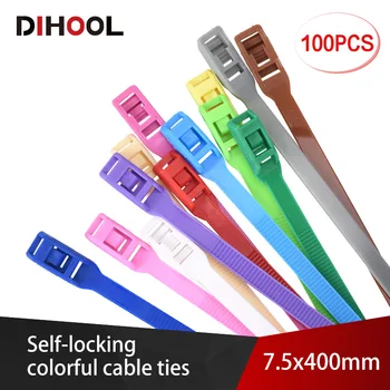 

100pcs/lot 7.5*400mm Self-locking cable tie Colorful plastic nylon ties Cable strapping tape