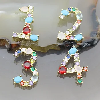 

15-20mm 10pcs/lot CZ micro-dense crystal digital pendant beads,colorful zircon digital pendant，CZ pendant necklace design