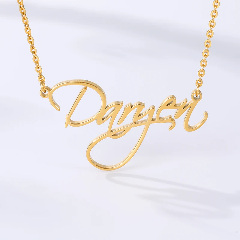 

Personalized Custom Handwriting Signature Handmade Name Pendant Necklace For Women Stainless Steel Chain Fashion Jewelry Gifts