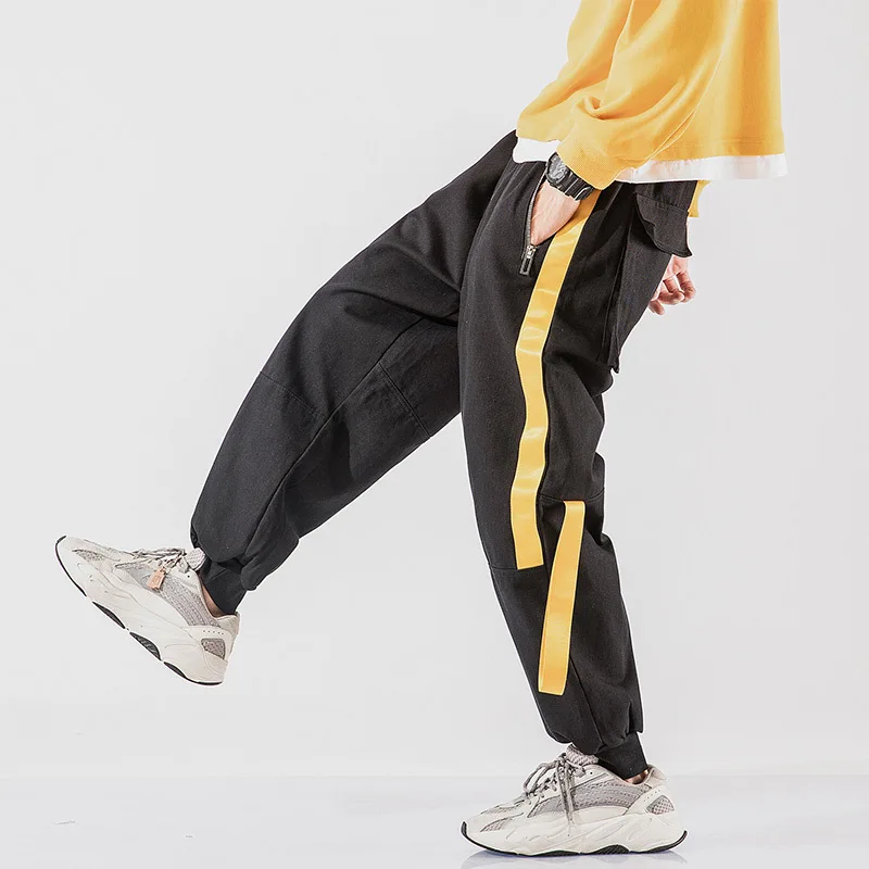 Liketkit шаровары мужские Японская уличная одежда зимние свободные ленты в полоску толстые джоггеры брюки мужские Харадзюку повседневные брюки 5XL