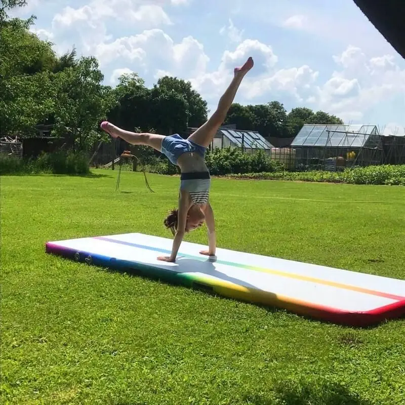 HIBADOU Inflatable Gymnastics Tumbling Mat, 10x1x0.2m Training Mats, 8 inches Thickness, Gymnastics Tracks with Pump