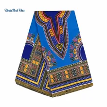 Дашики синий хлопок воск ткань африканская ткань для платья с принтом Хлопчатобумажная Ткань 6 ярдов Дашики ткани 24FJ2016