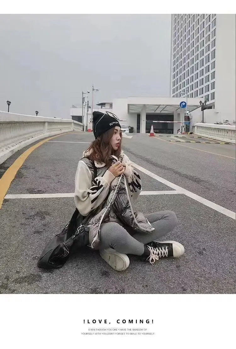 Song Jong, стиль знаменитостей, стиль, пуховик, жилет, женский, короткий, белый, утиный пух, толстый, теплый, блестящий, пуховый жилет