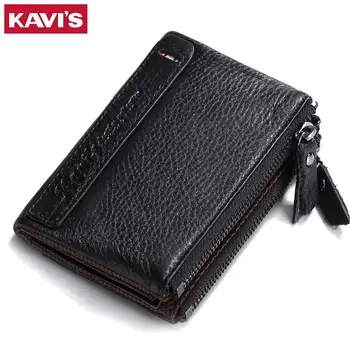 

KAVIS 100% Genuine Leather Vintage Small Women Wallets Female Womens Wallet Zipper Design With Coin Purse Pockets Mini Walet