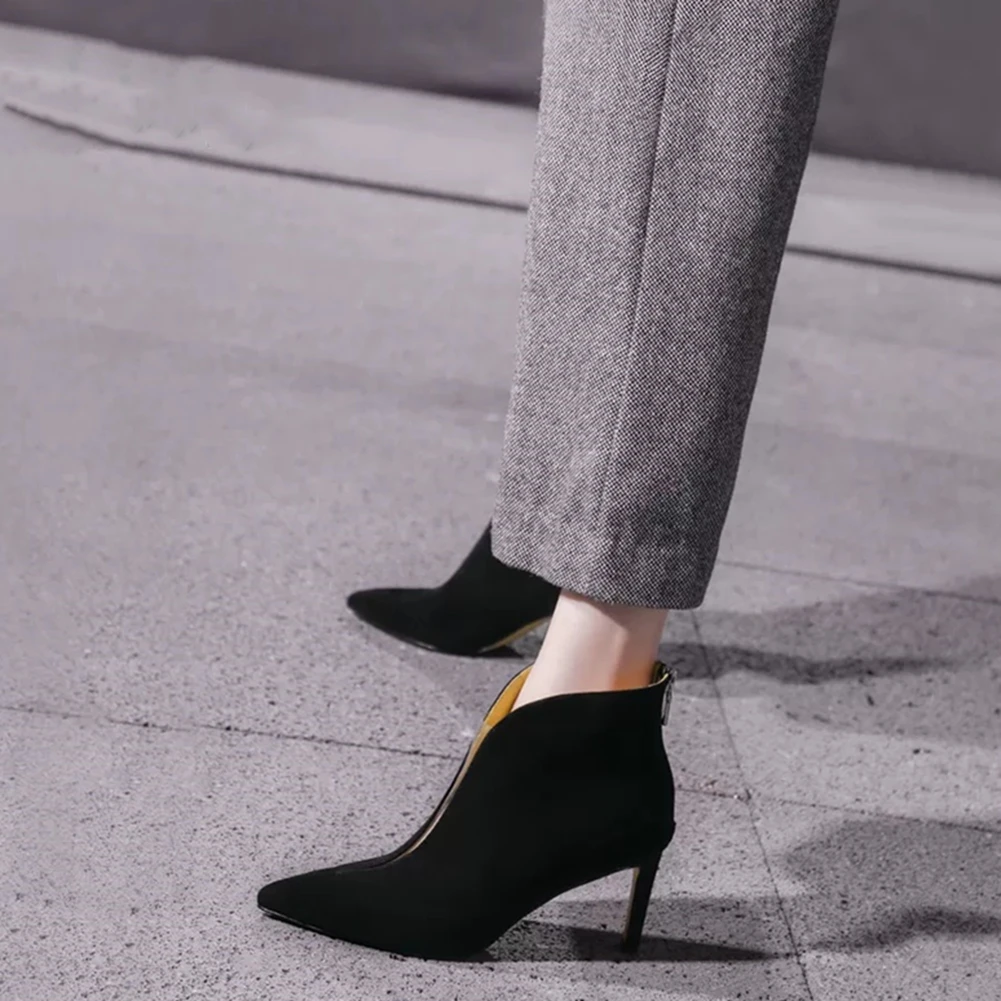 

Sarairis 2020 New Arrivals Flock Thin High Heels Pointed Toe Concise Pumps Woman Shoes Zip Up Office Lady Pumps Women Shoes