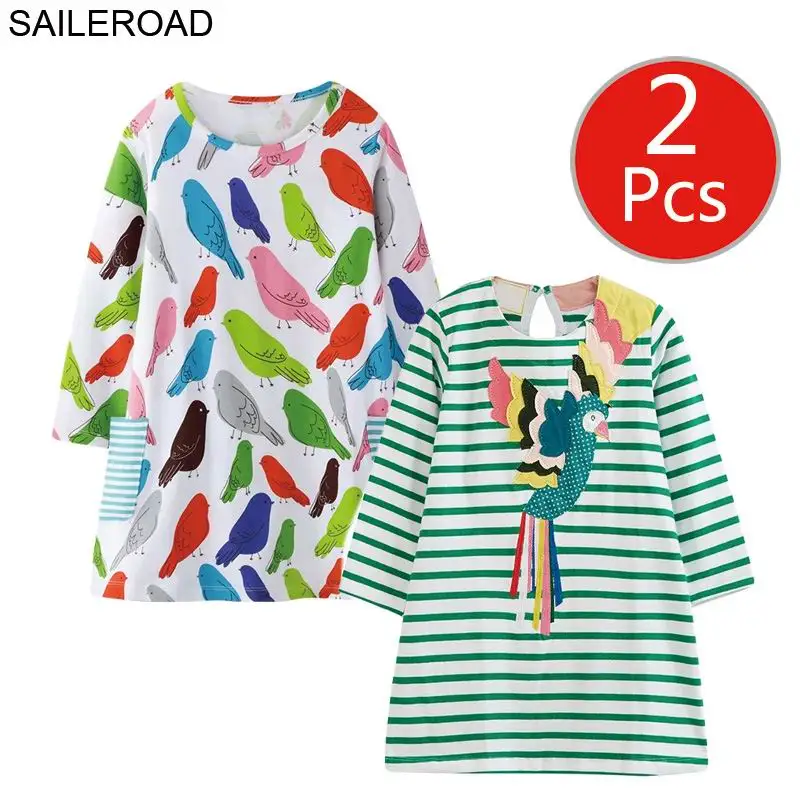 7621 7684 photo SAILEROAD 2шт. Единорог с длинным рукавом платье для детей 7 лет. Одежда для девочек. Карманные платья. Свадебные платья - Цвет: 7621 7684 photo