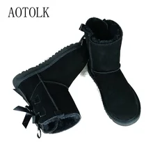 Женские ботильоны; теплые зимние ботинки; Брендовая женская обувь; женская обувь на шнуровке с круглым носком из плюша; женские ботинки; кожаная повседневная обувь
