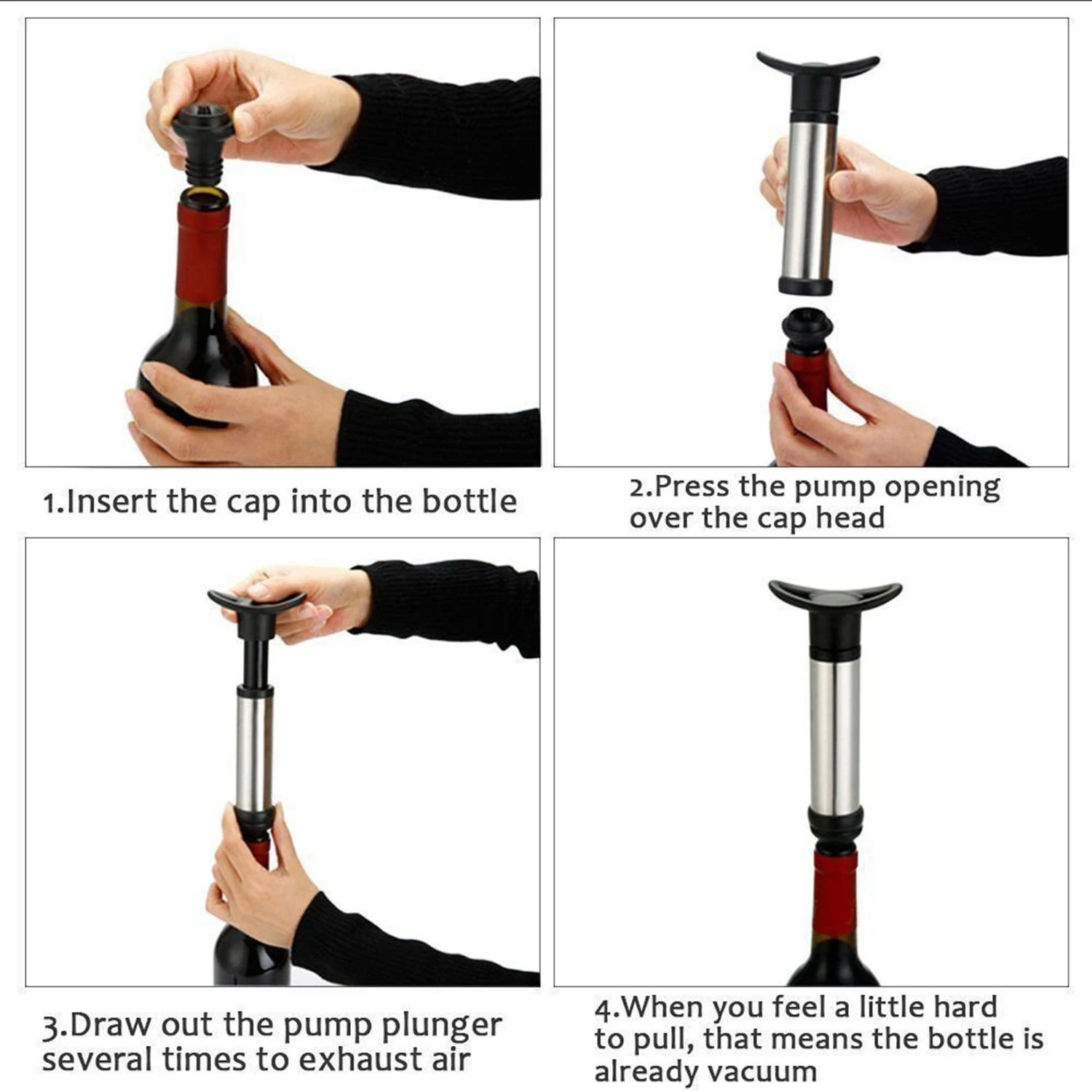 Vacuum Wine Saver Pump With 4 Vacuum Bottle Stoppers,Stainless Steel Waiters Corkscrew,Wine Aerator Pourer,Packaged In A Stylish