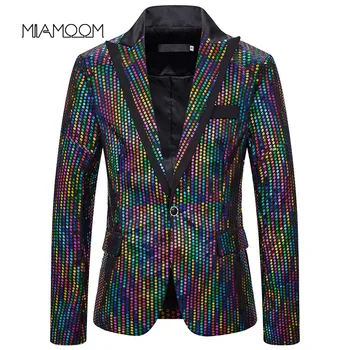 

MIAMOOM Blazer Jacket Suit Men Personality Single Button Blazer