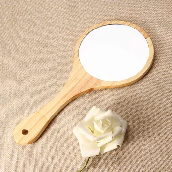 

Natural Wood Mirror Wooden Hand Mirror Vintage Portable Compact Makeup Vanity Hand Held Mirror With Handle For Women Travel