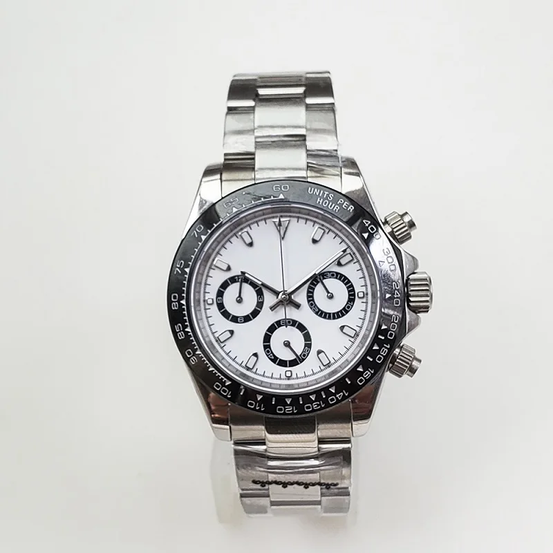 Кварцевые мужские часы 39 мм, хронограф, сапфировое стекло, чехол из нержавеющей стали, светящиеся часы 01