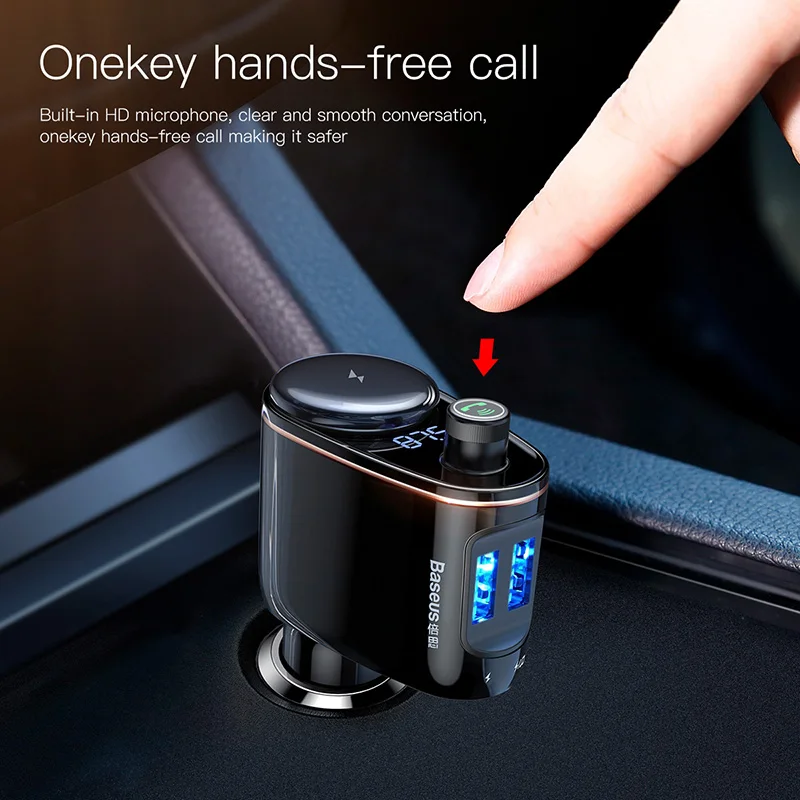 Автомобильный fm-передатчик Baseus, Bluetooth, гарнитура, автомобильный комплект, двойной USB выход с расширением прикуривателя, аудио MP3 плеер