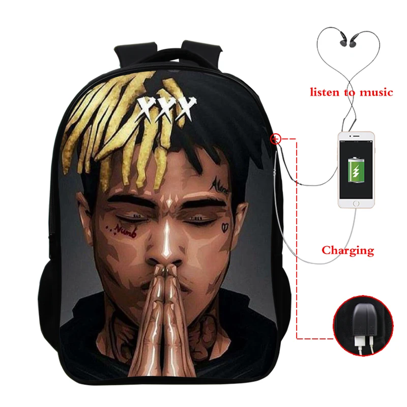 16 дюймов унисекс школьные сумки Xxxtentacion обои рюкзаки поп Звезда рюкзак для путешествий ноутбук рюкзак сумка с зарядным устройством