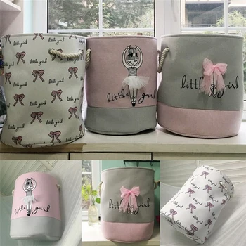 

CSS 3Pcs 35X40cm Laundry Basket for Dirty Clothes Cotton Ballet Girl Bow Print Toys Organizer Home Storage & Organization