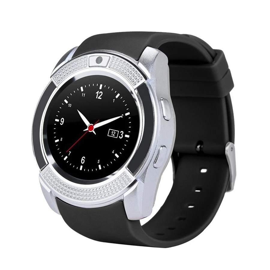 Silver Black Спортивные Смарт-часы для мужчин и женщин, Bluetooth, умные часы с сенсорным экраном, наручные часы с камерой/слотом для sim-карты, силиконовые смарт-наручные часы - Цвет: Silver Black