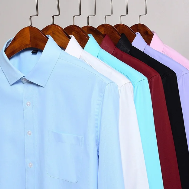 Formal Business Men Long Sleeve Single Breasted Shirts Cloth Turn-down Collar Single Breasted Solid Candy Color Wash and Wear